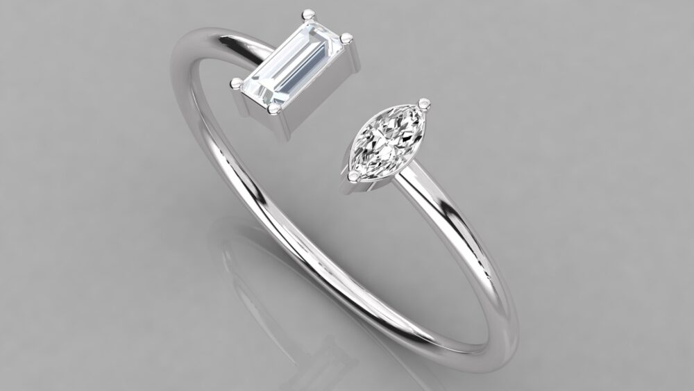 Minimal Toi Et Moi Baguette and Marquise Lab Grown Diamond Wedding Band - Image 4