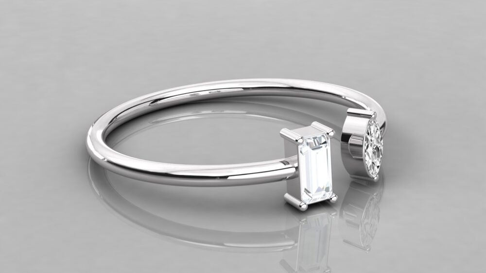 Minimal Toi Et Moi Baguette and Marquise Lab Grown Diamond Wedding Band - Image 6