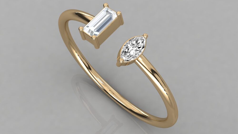 Minimal Toi Et Moi Baguette and Marquise Lab Grown Diamond Wedding Band - Image 7