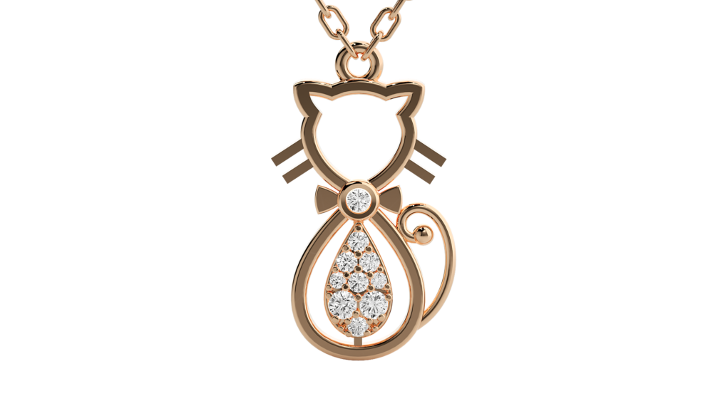 Unisex Cat Round Lab Grown Diamond Pendant - Image 4