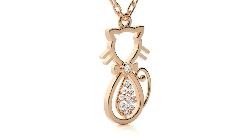Unisex Cat Round Lab Grown Diamond Pendant - Image 5