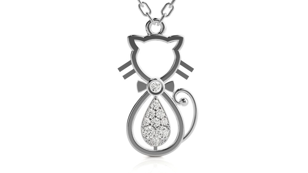 Unisex Cat Round Lab Grown Diamond Pendant