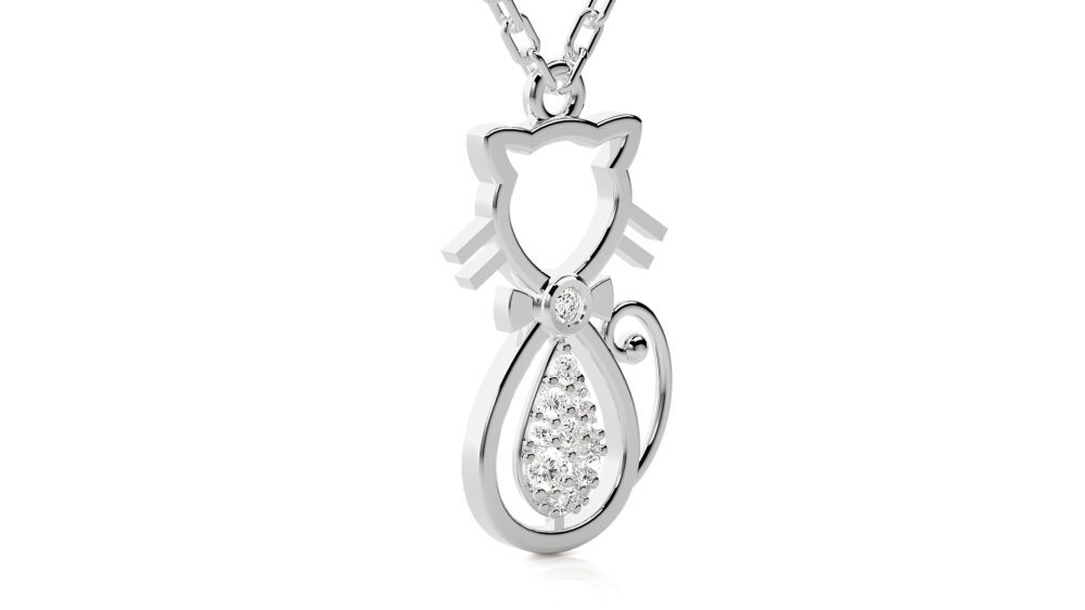 Unisex Cat Round Lab Grown Diamond Pendant - Image 2