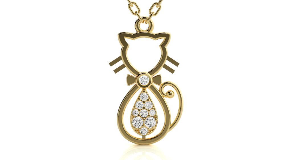 Unisex Cat Round Lab Grown Diamond Pendant - Image 7