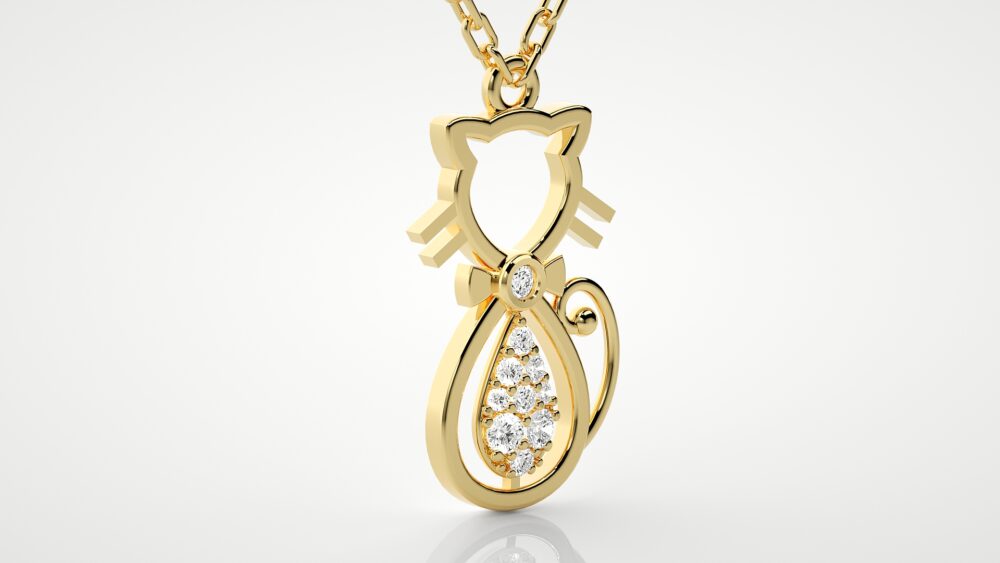 Unisex Cat Round Lab Grown Diamond Pendant - Image 8
