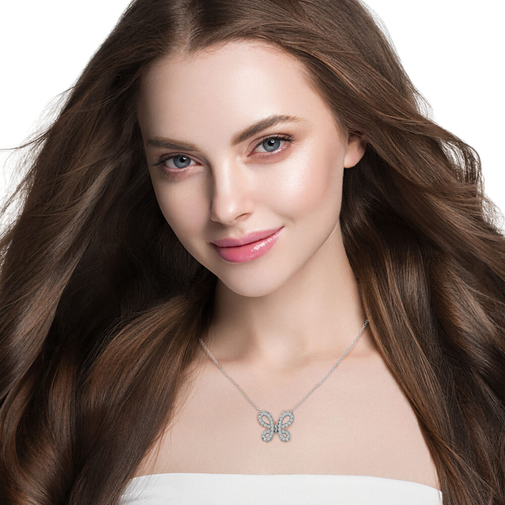 Butterfly Cluster Round Lab Grown Diamond Pendant - Image 8