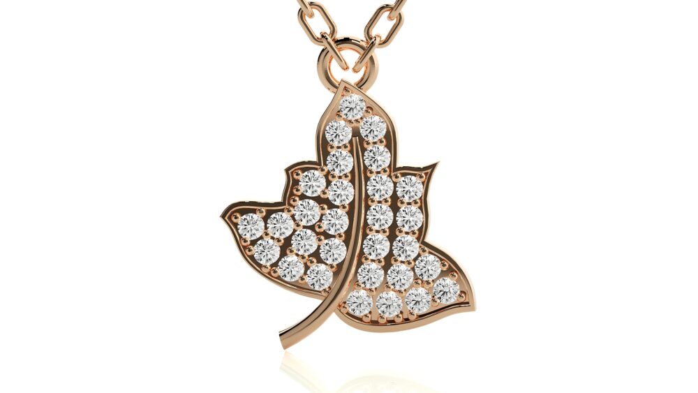 Leaf Shaped Round Lab Grown Diamond Pendant - Image 4