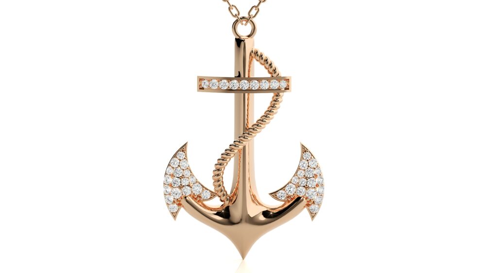 Anchor Shaped Round Lab Grown Diamond Pendant