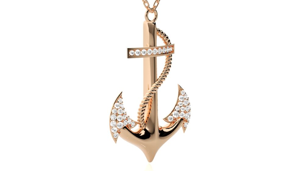 Anchor Shaped Round Lab Grown Diamond Pendant - Image 2