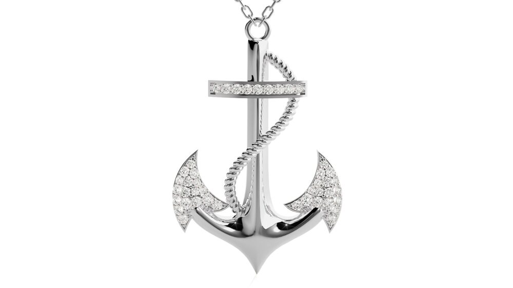 Anchor Shaped Round Lab Grown Diamond Pendant - Image 4