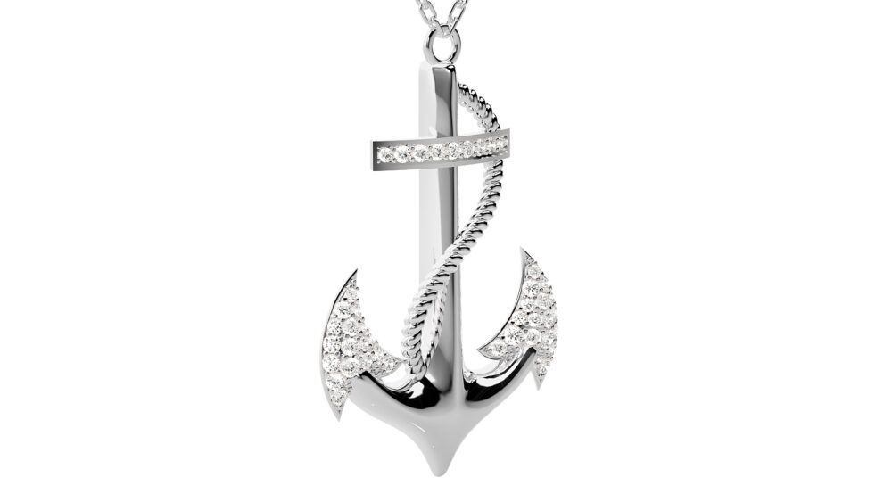 Anchor Shaped Round Lab Grown Diamond Pendant - Image 5