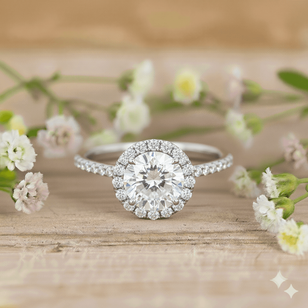 1 CT Round Lab Grown Diamond Hidden Halo Engagement Ring