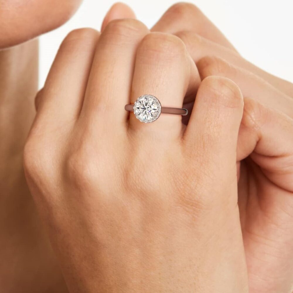 1 CT Round Lab Grown Diamond Halo Engagement Ring - Image 3