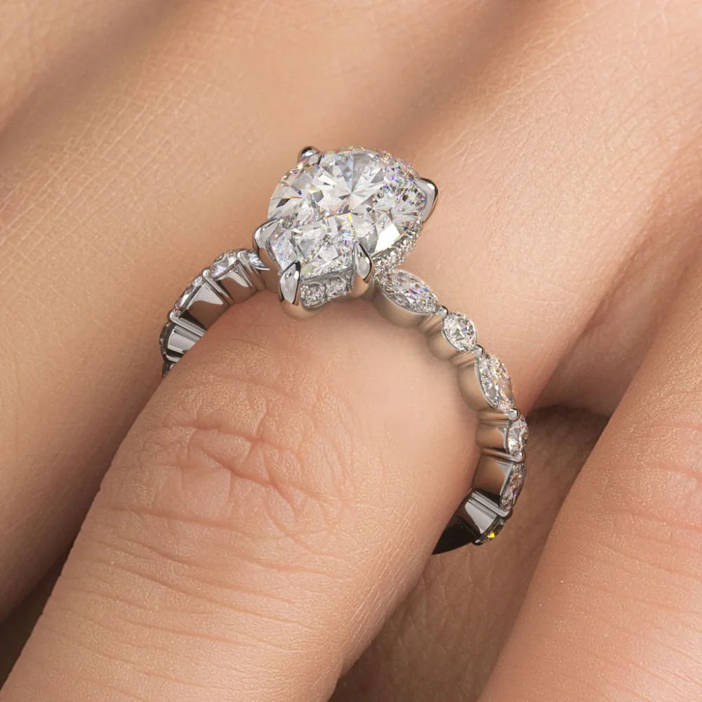 3 CT Pear and Marquise Shape Lab Grown Diamond Engagement Ring for Women - Image 2