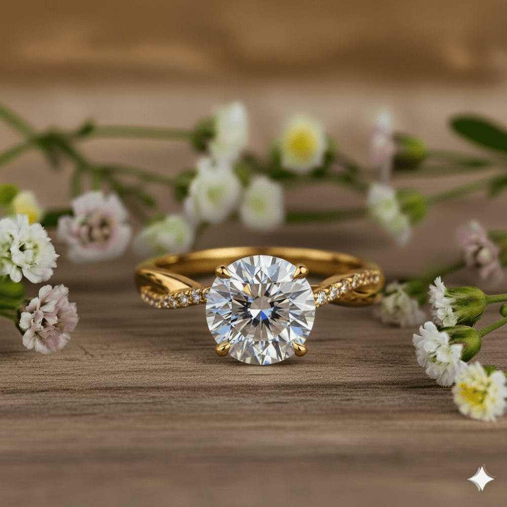 1 CT Round Lab Grown Diamond Engagement Ring with Twist for Women
