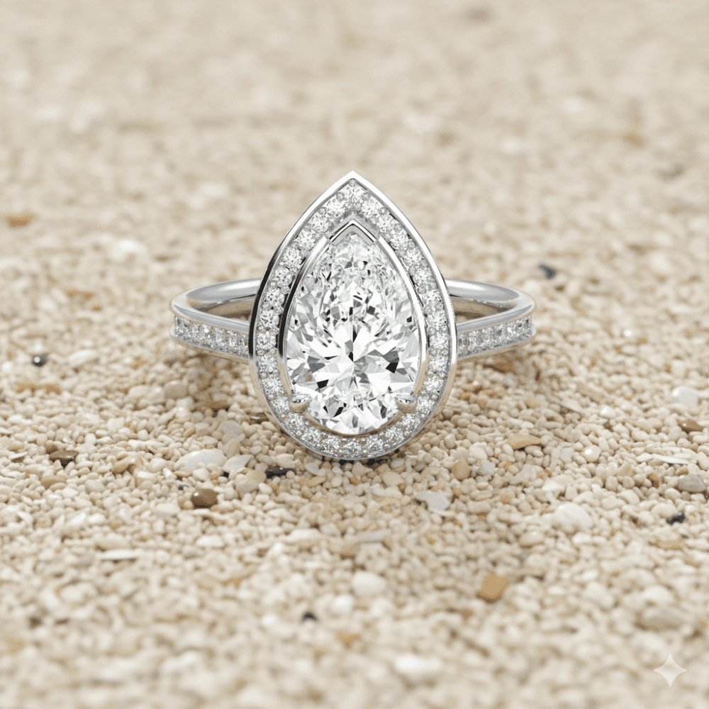 1 CT Pear Cut Lab Grown Diamond Halo Engagement Ring for Women - Image 2