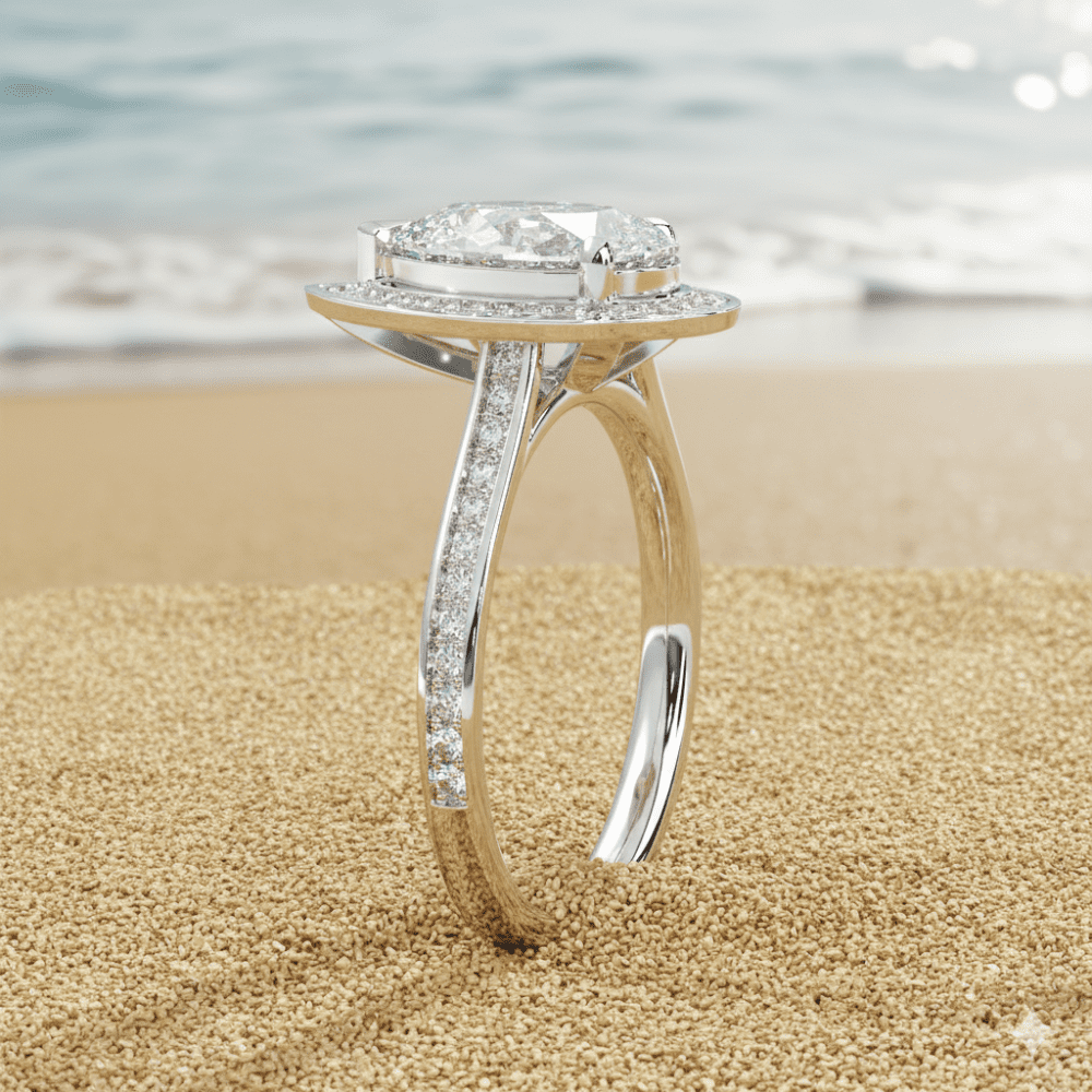 1 CT Pear Cut Lab Grown Diamond Halo Engagement Ring for Women - Image 4